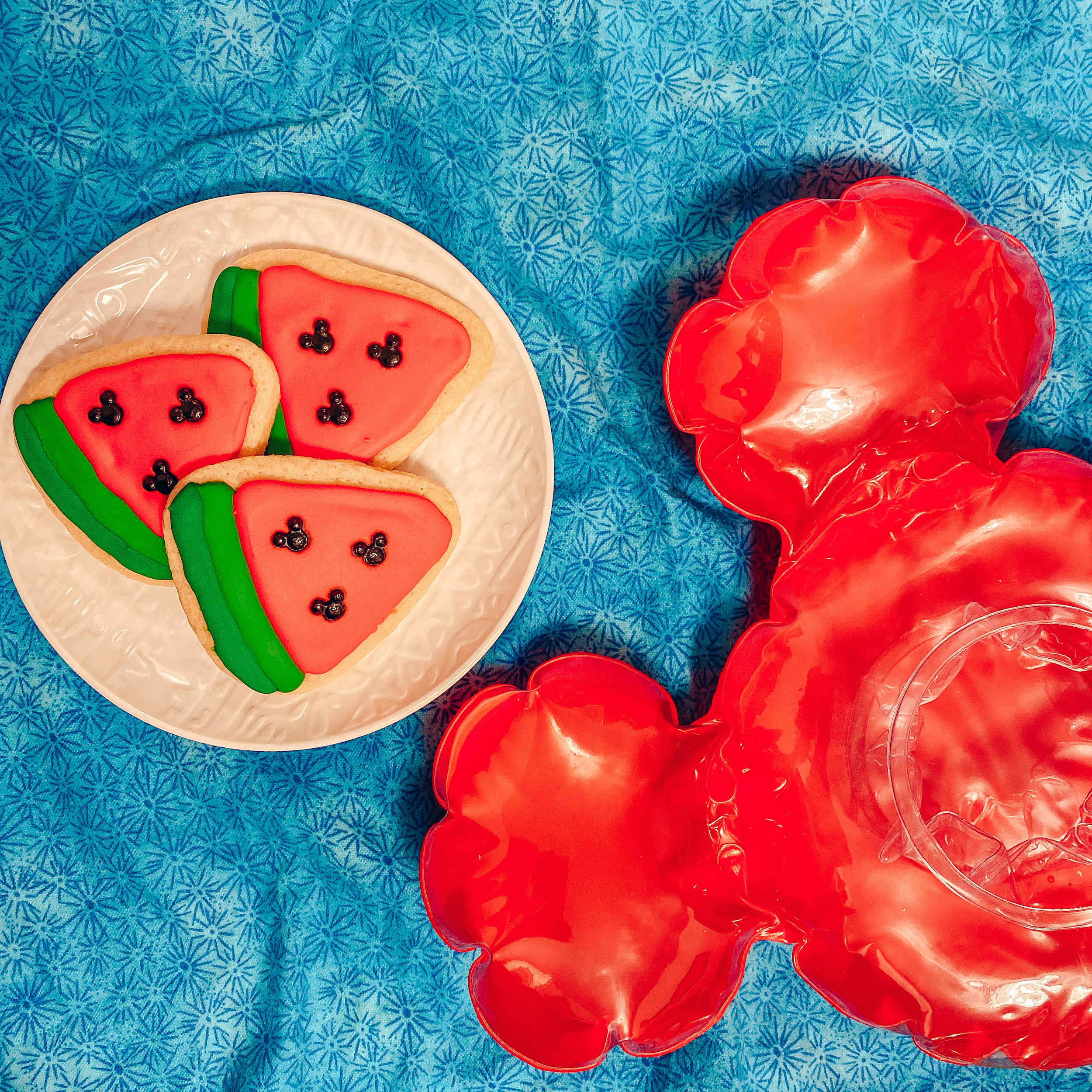 mickey watermelon slice cookies with a pool floatie