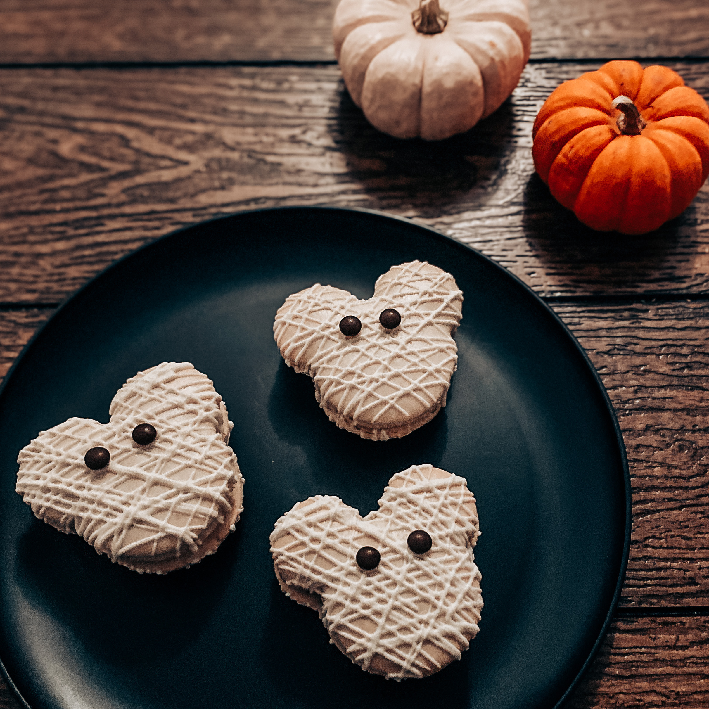 mickey mummy macarons on plate