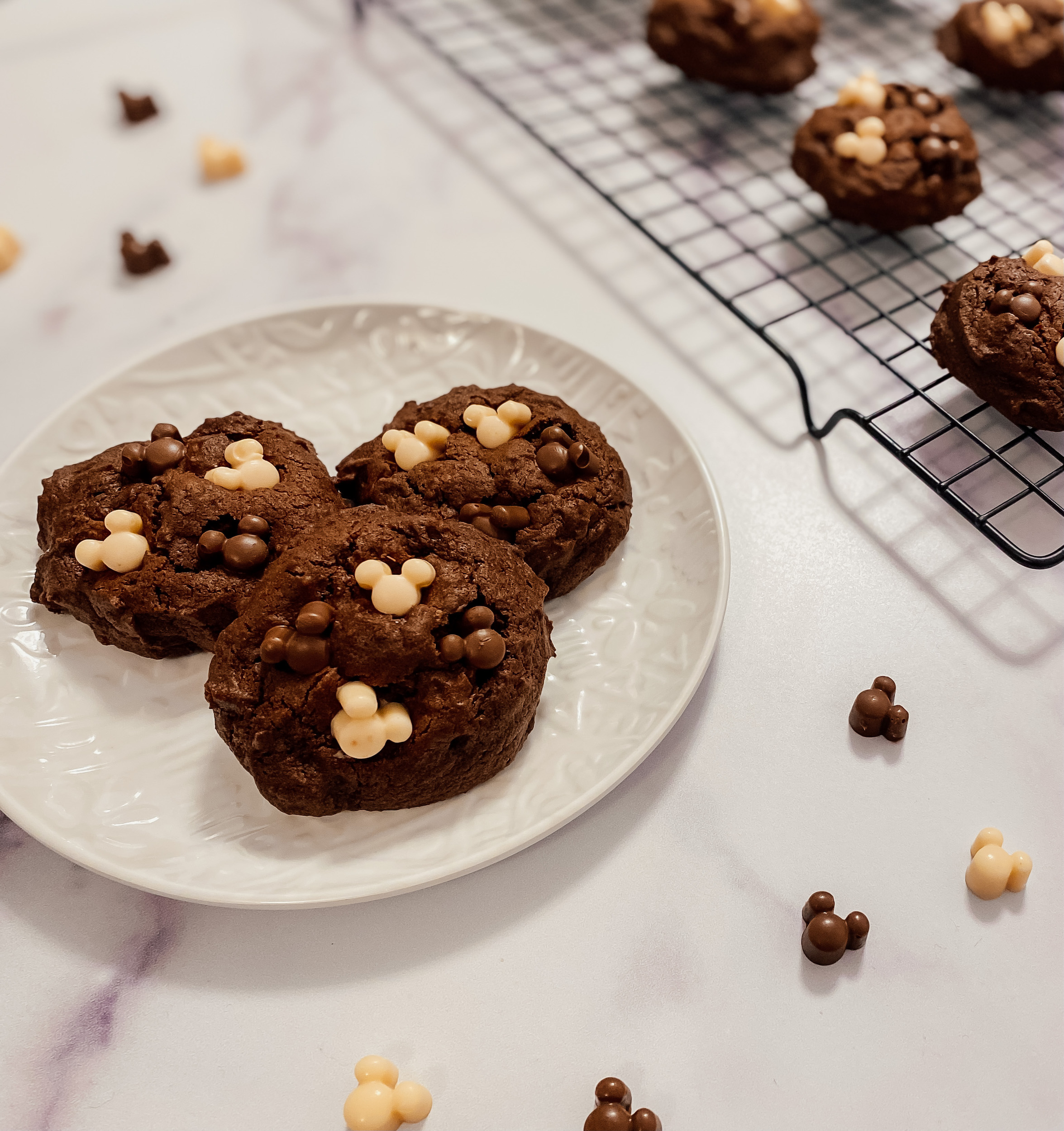 mickey chip cookies on a plate