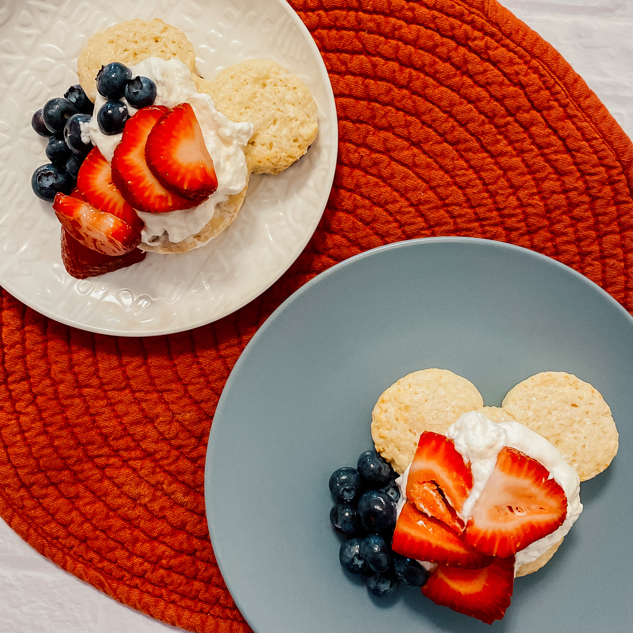 Mickey's Red, White and Blueberry Shortcake on plates