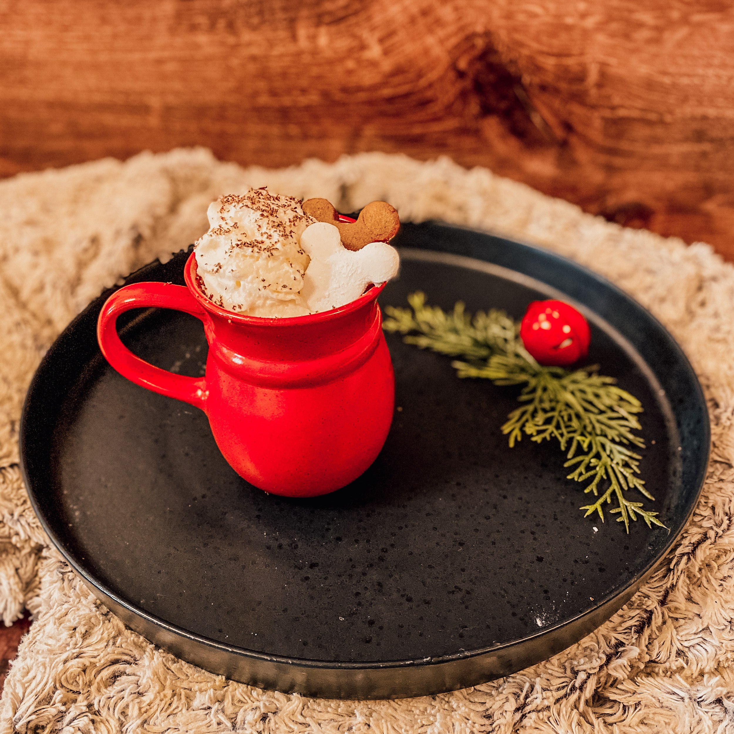 Mickey's Gingerbread Hot Cocoa on a platter