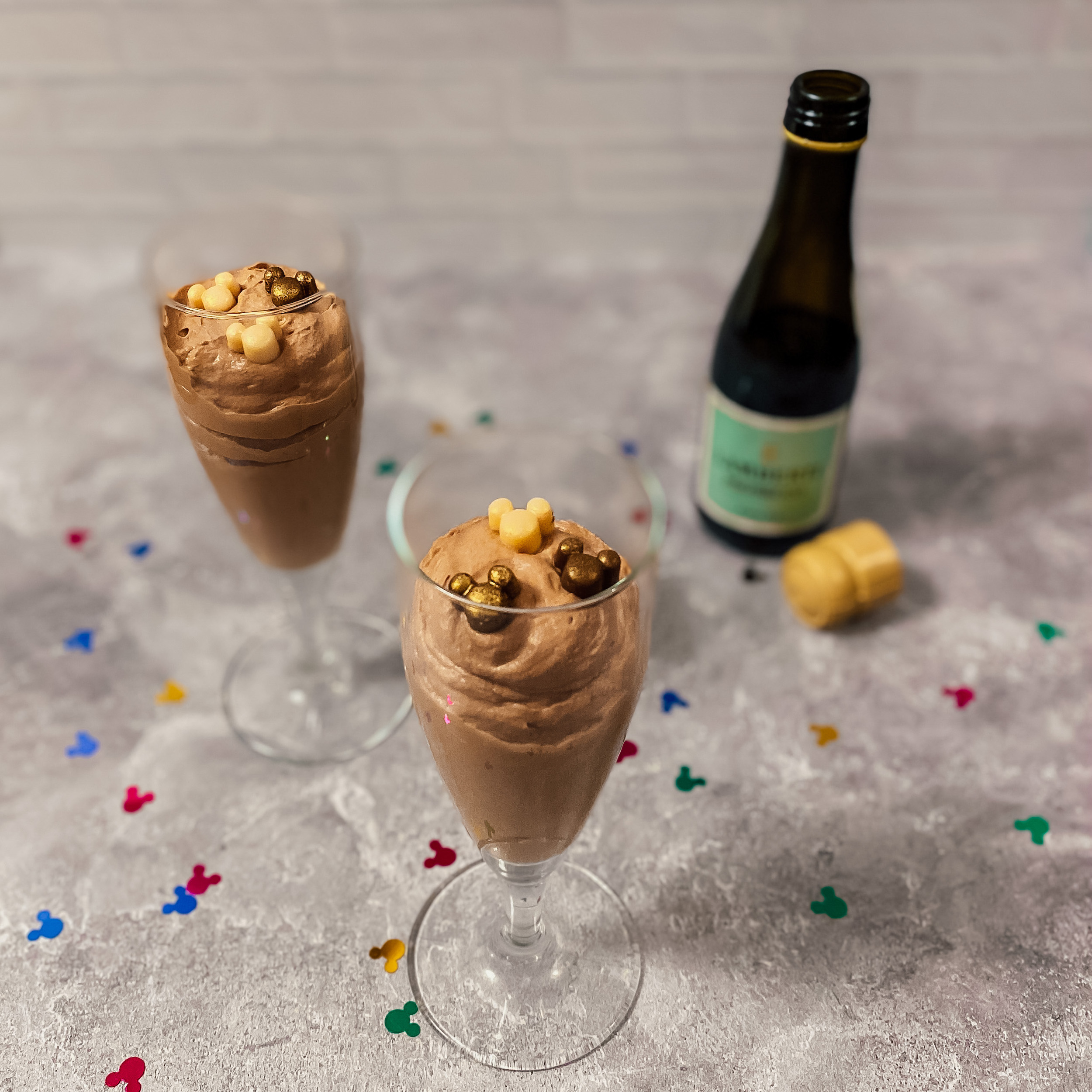 Mickey's Sparkling Chocolate Mousse in champagne flutes
