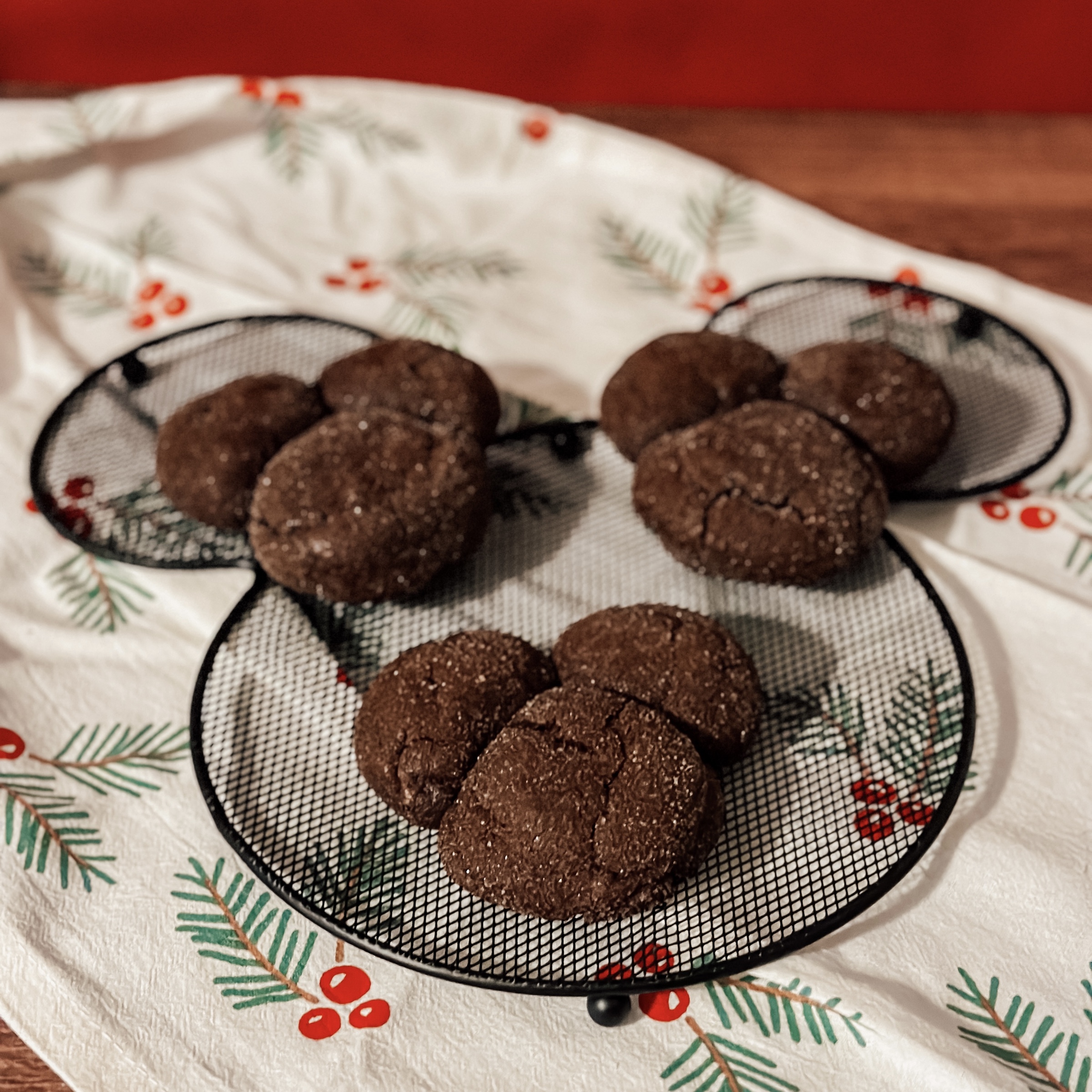 Mickey's Spiced Cocoa Crinkles (mickey shaped chocolate crinkle cookies with cinnamon and cayenne)