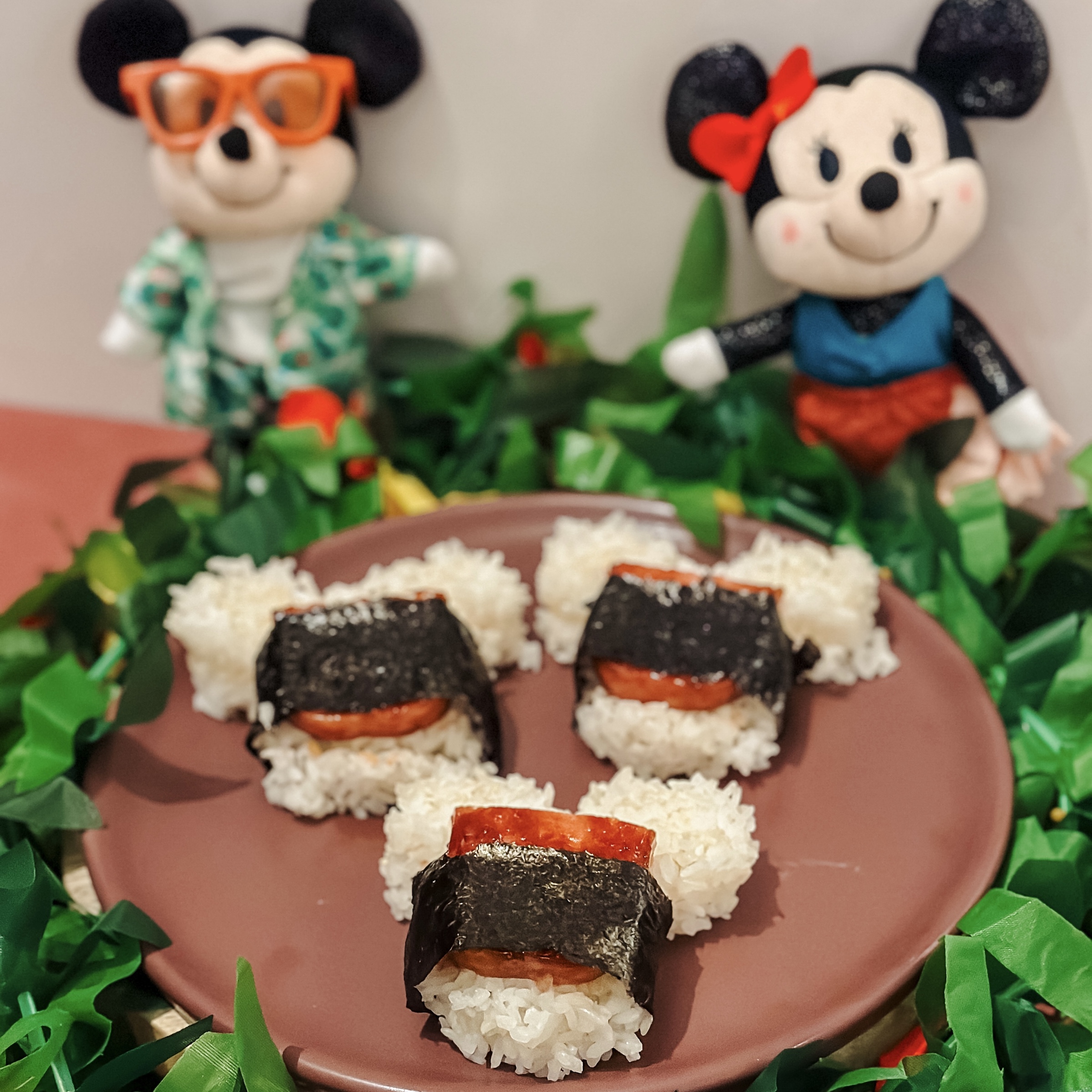 Mickey Musubi (sushi rice in a Mickey shaped with fried spam, wrapped in seaweed)