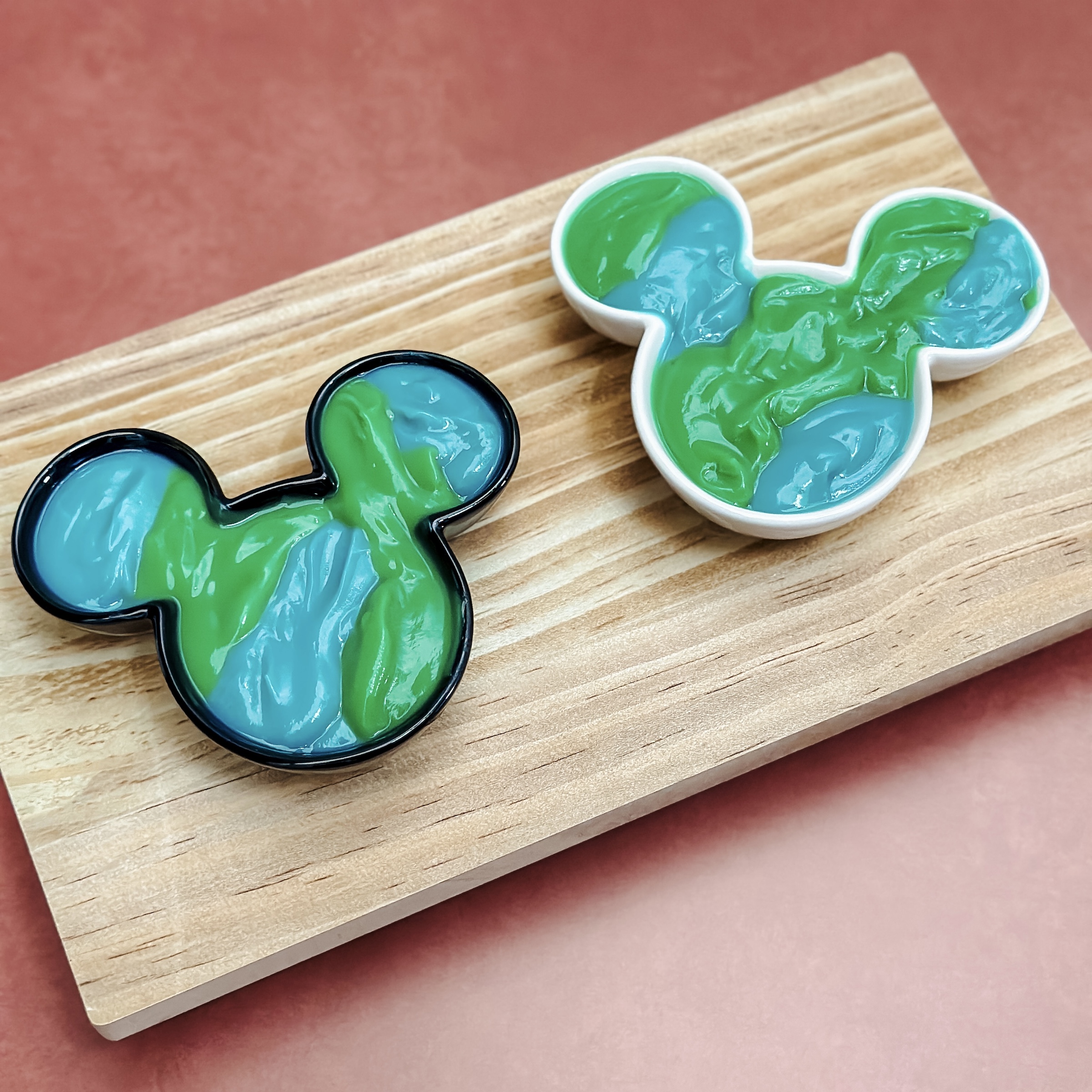 Mickey's Earth Day Pudding (green and blue vanilla pudding swirled into an earth pattern in a mickey shaped bowl)