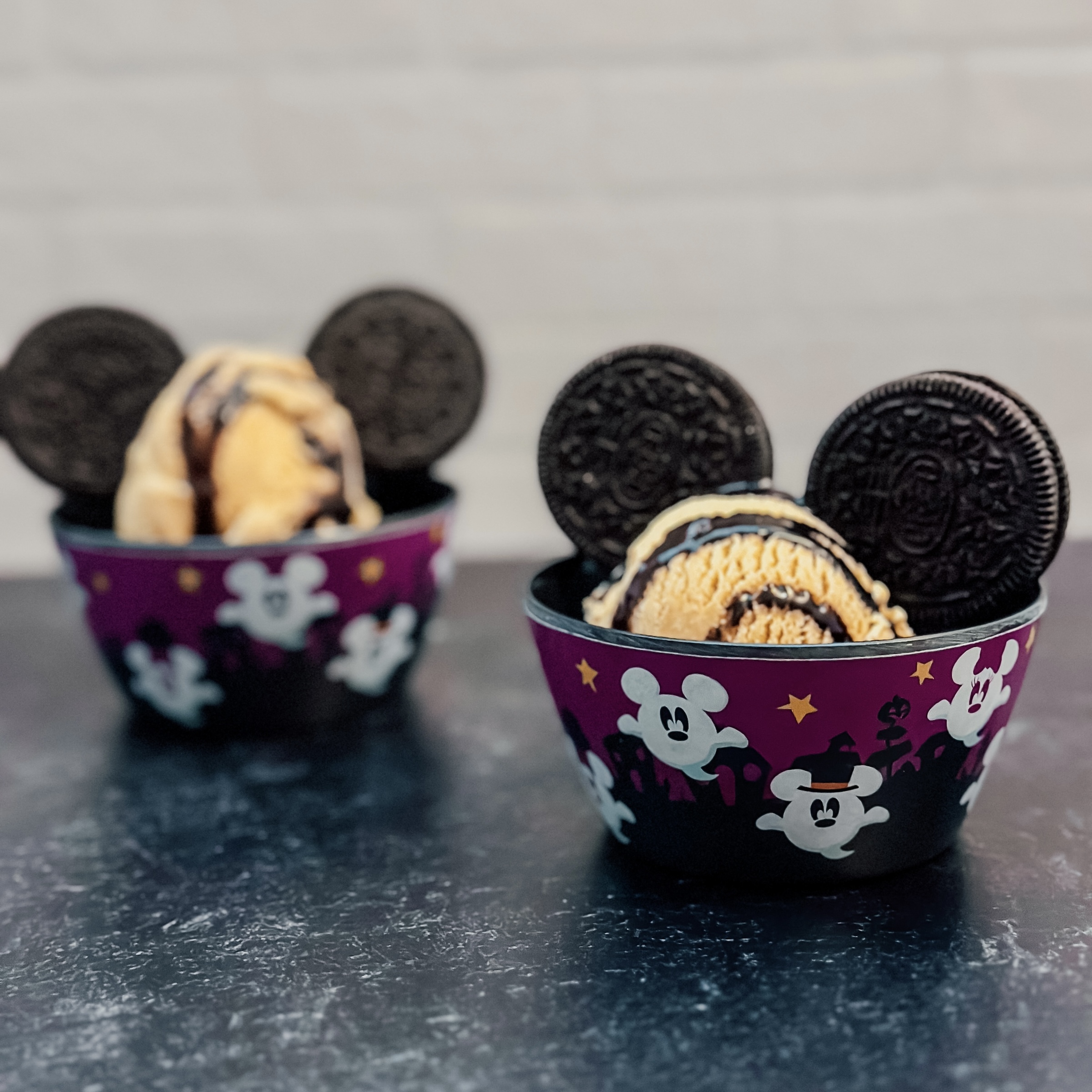 Mickey's Spooktacular Sundae (brownie with pumpkin ice cream, hot fudge, and Oreo Mickey ears)