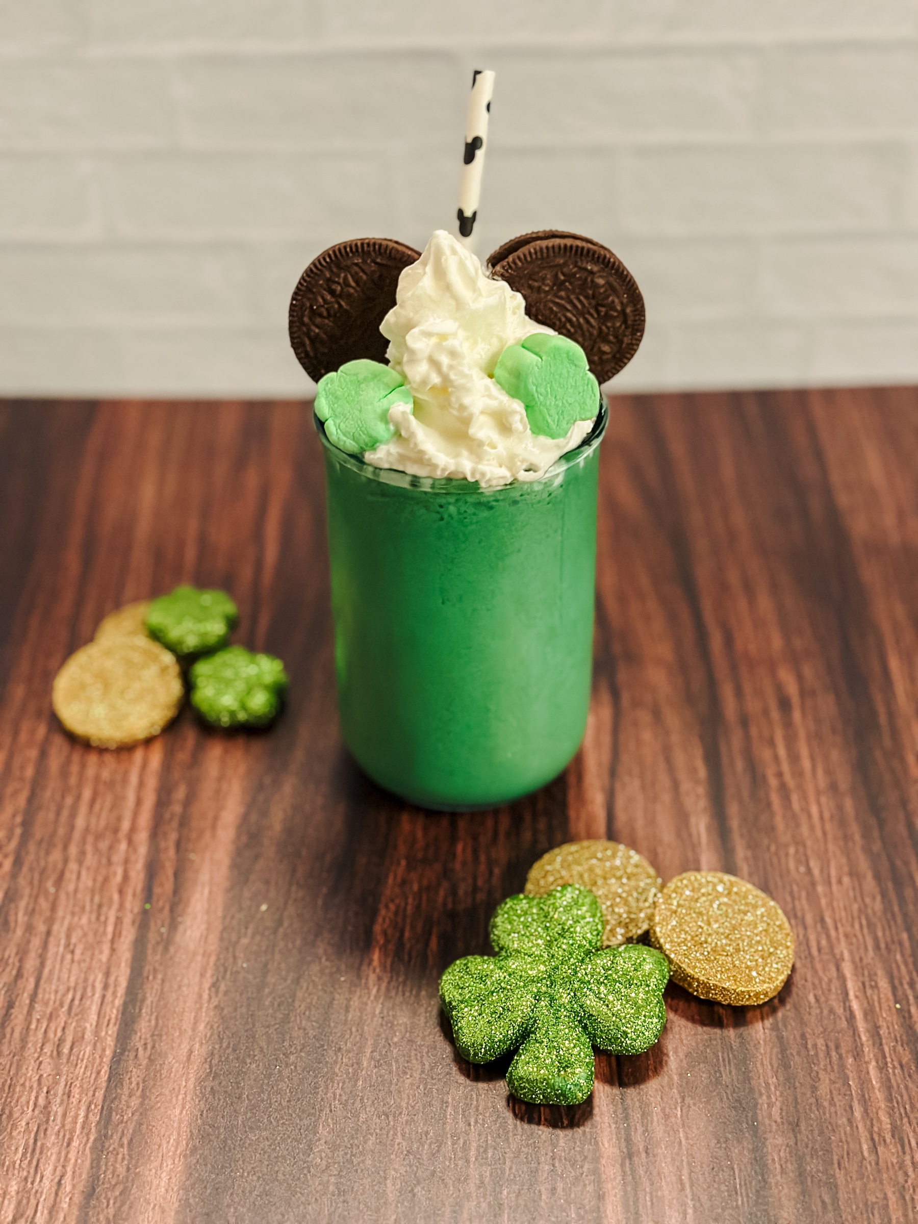 Mickey's Lucky Clover Shakes (green mint oreo milkshakes with mickey ears)